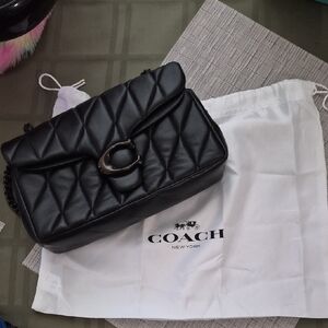 Coach Quilted 26 Black Leather Shoulder Bag with Signature Ring Closure